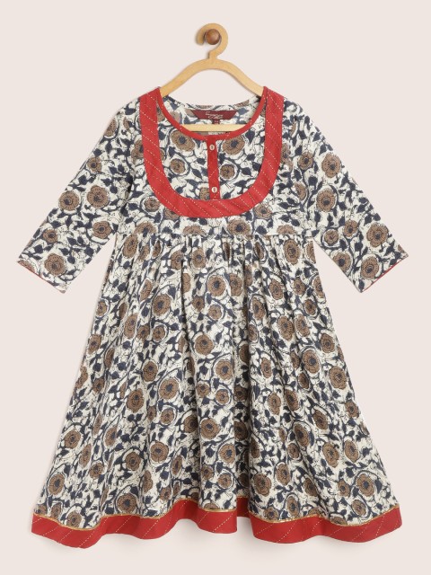 

Sangria Girls Off-White & Navy Blue Printed A-Line Dress
