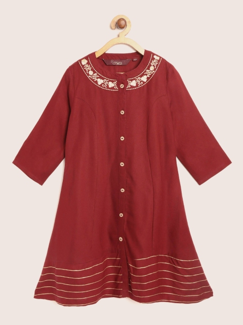 

Sangria Girls Maroon Solid A-Line Kurta With Embroidery