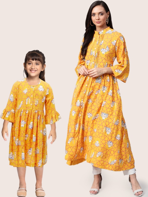 

Sangria Girls Mustard Yellow & Red Printed A-Line Kurta