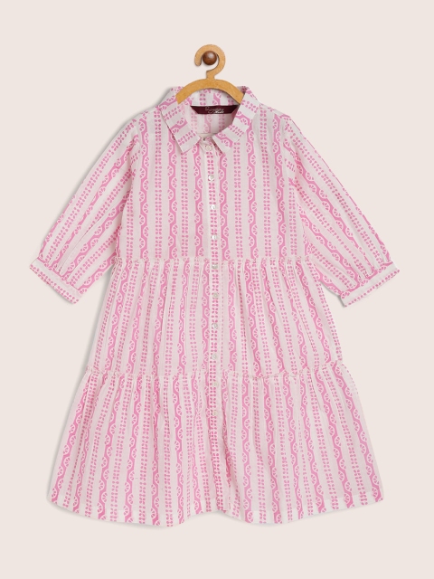 

Sangria Girls White & Pink Striped Tiered Shirt Dress