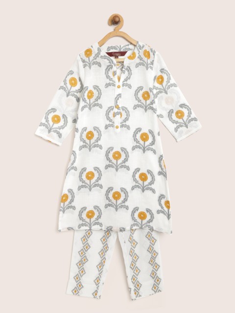 

Sangria Girls White & Grey Printed Kurta with Trousers