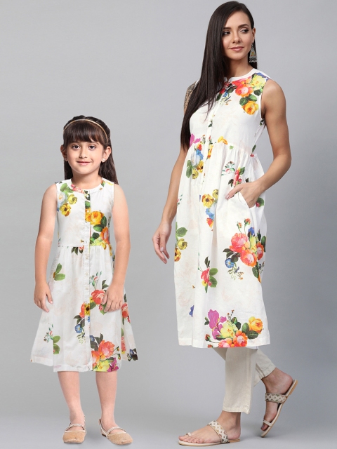

Sangria Girls Off-White & Yellow Floral Printed A-Line Kurta