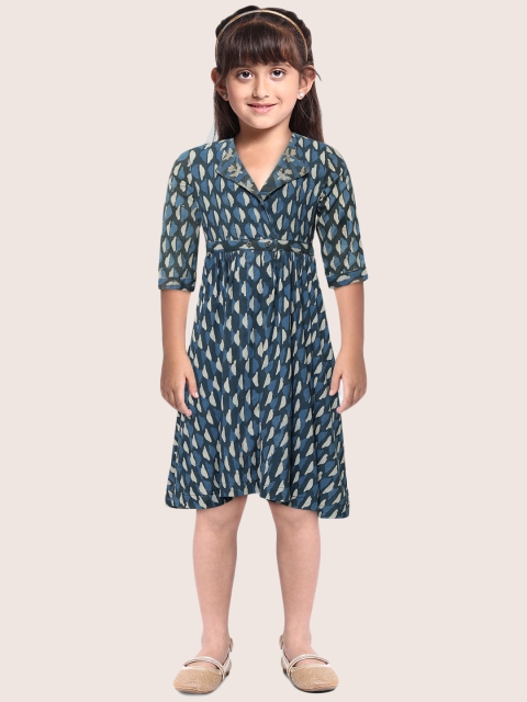 

Sangria Girls Blue & White Hand Block Print Anarkali Kurta