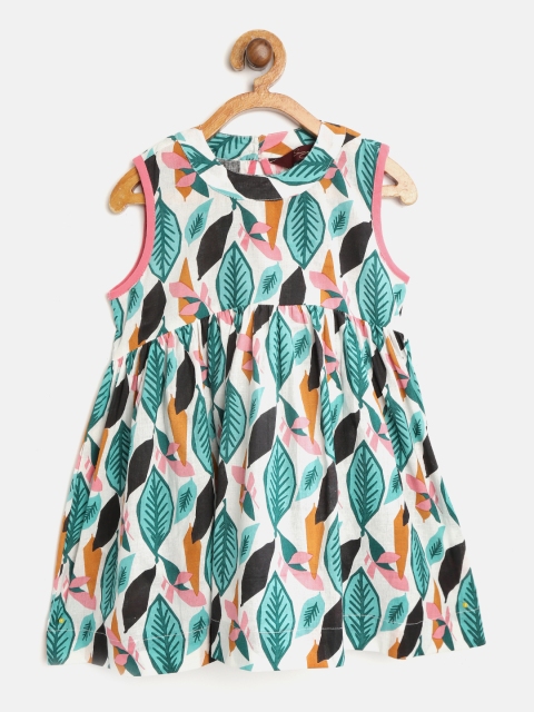 

Sangria Girls White & Green Leaves Print Empire Top