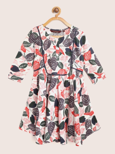 

Sangria Girls White & Navy Blue Leaves Print A-Line Dress
