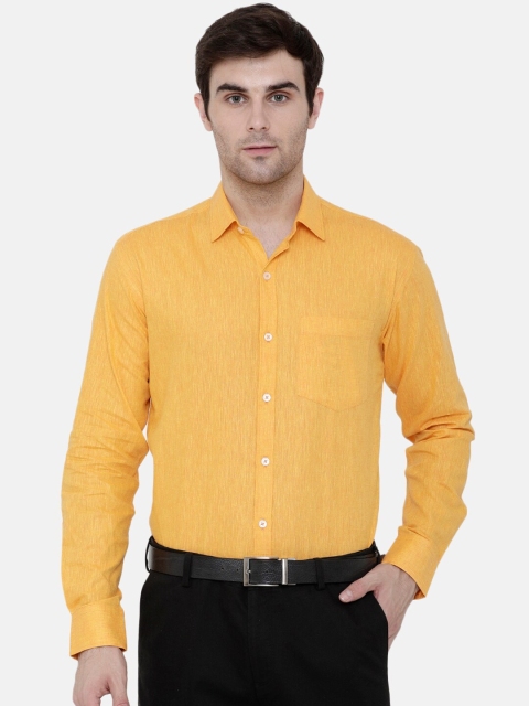 

CAVALLO by Linen Club Men Cotton Linen Mustard Regular Fit Solid Sustainable Formal Shirt