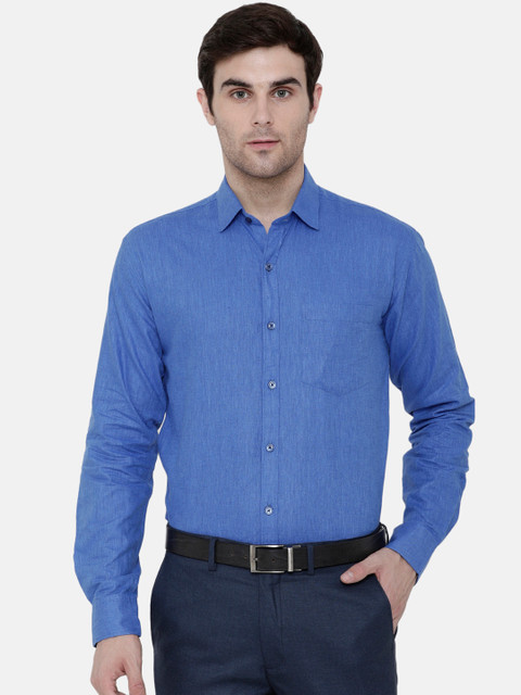 

CAVALLO by Linen Club Men Cotton Linen Blue Regular Fit Solid Sustainable Formal Shirt
