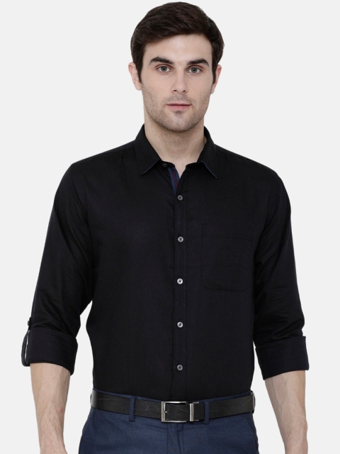 

CAVALLO by Linen Club Men Cotton Linen Black Regular Fit Solid Sustainable Formal Shirt