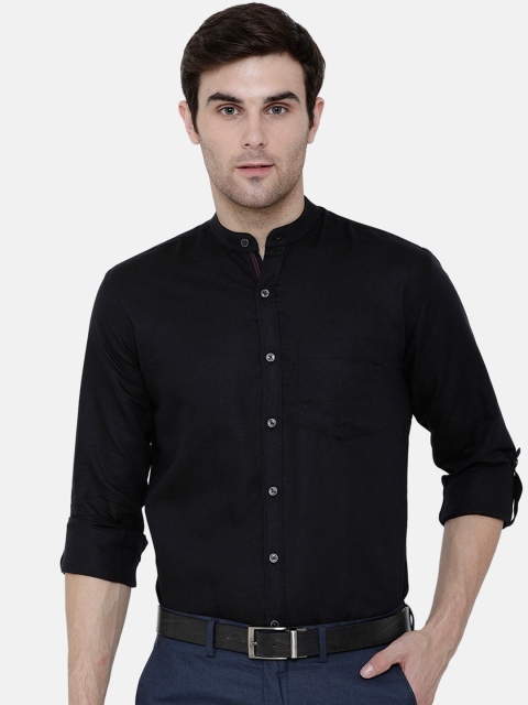 

CAVALLO by Linen Club Men Cotton Linen Black Regular Fit Solid Sustainable Formal Shirt
