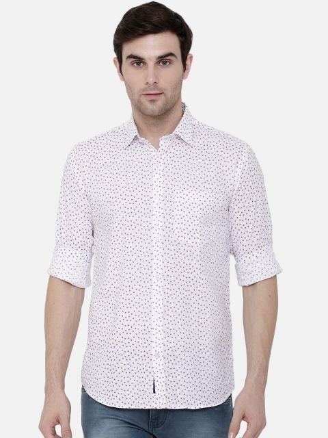 

CAVALLO by Linen Club Men Cotton Linen White Regular Fit Printed Sustainable Casual Shirt