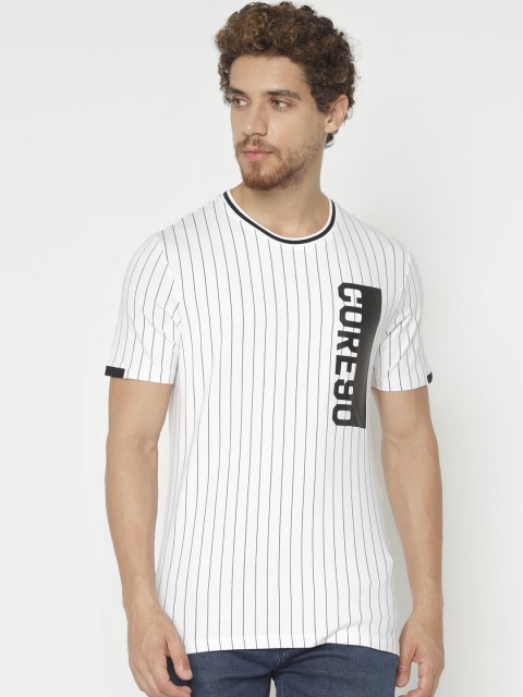 

Jack Jones Men White Black Slim Fit Striped Round Neck Pure Cotton T-shirt