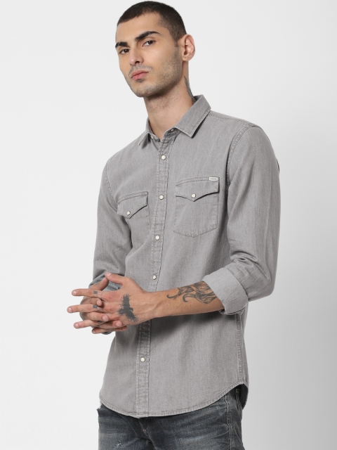 

Jack & Jones Men Grey Slim Fit Solid Casual Shirt