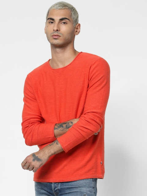 

Jack & Jones Men Rust Red Solid Pullover Sweater