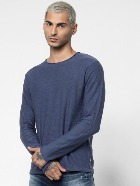 

Jack Jones Men Blue Solid Round Neck Pure Cotton T-shirt
