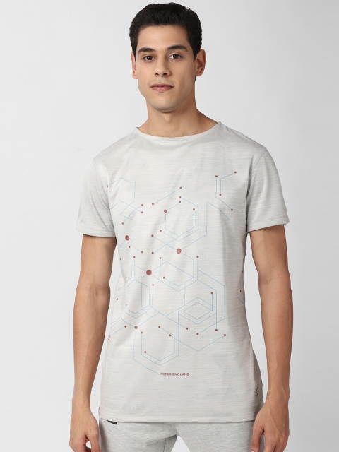

Peter England Men Grey Printed Round Neck T-shirt
