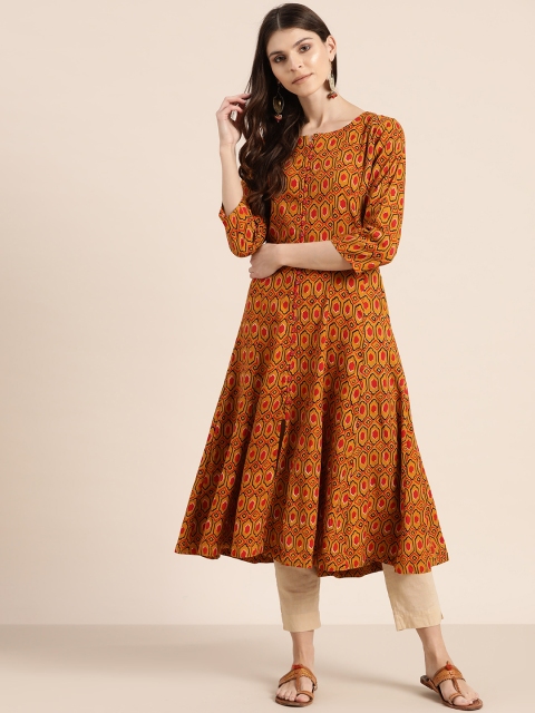 

Sangria Women Mustard Yellow & Red Printed A-Line Kurta