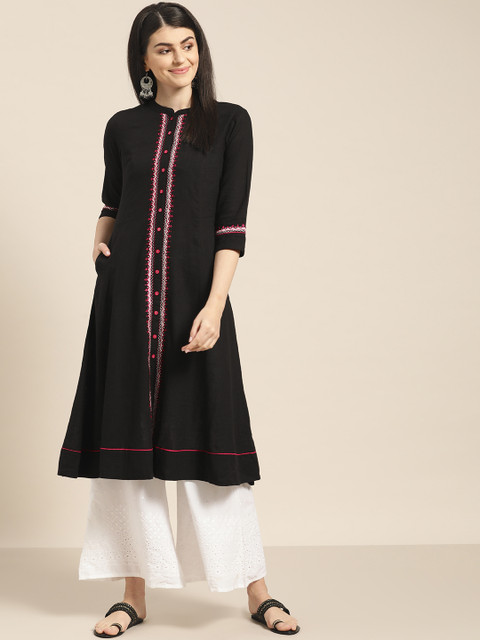 

Sangria Women Black Solid A-Line Kurta
