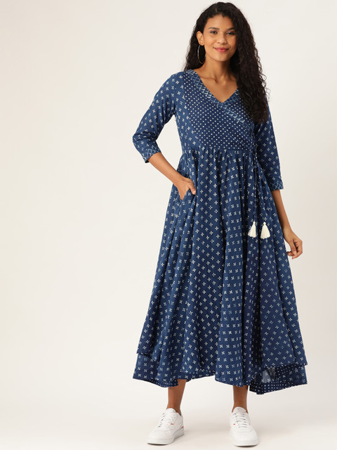 

Sangria Women Navy Blue & White Printed Maxi Wrap Dress