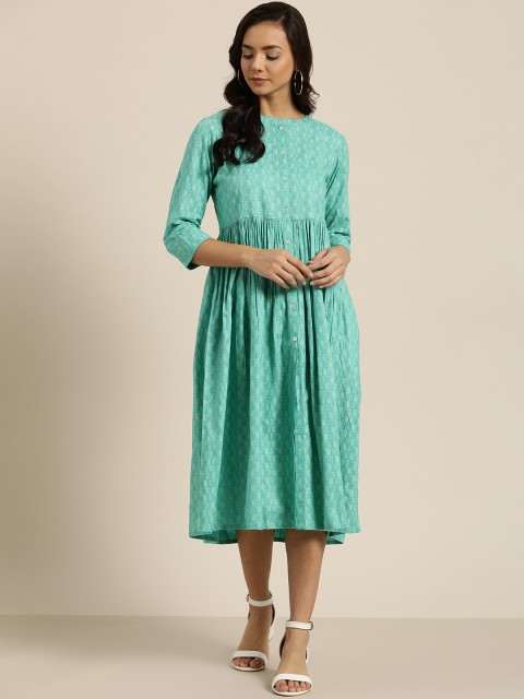 

Sangria Women Blue & Orange Printed A-Line Dress