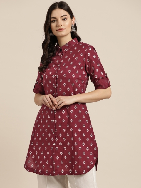 

Sangria Women Maroon & Silver Printed Top
