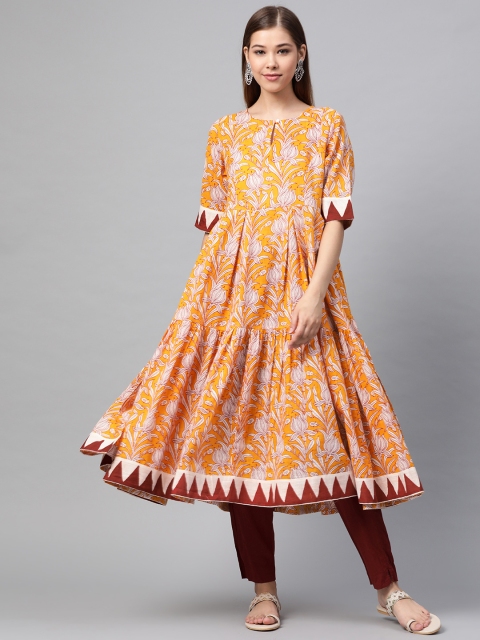 

Sangria Women Orange & White Tiered Printed Anarkali Kurta