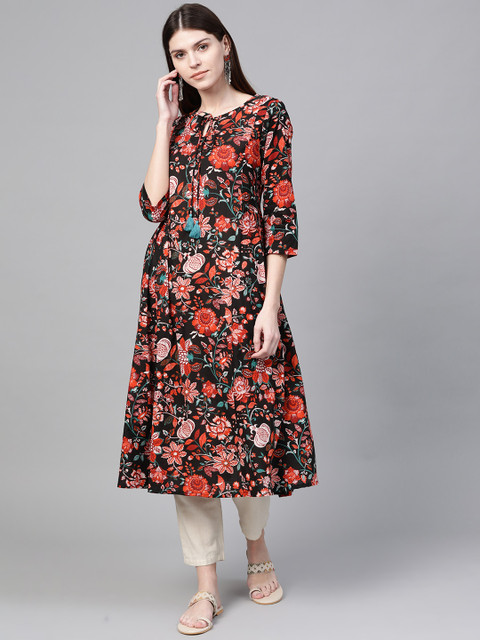 

Sangria Women Black & Rust Orange Printed Anarkali Kurta