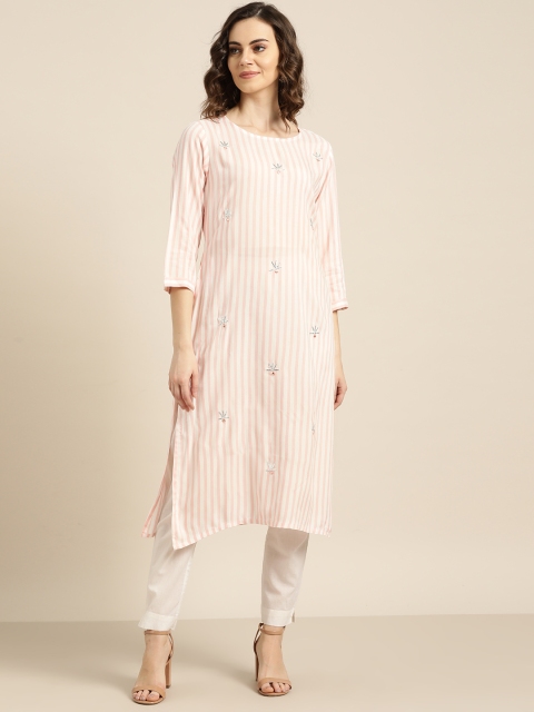 

Sangria Women Pink & White Striped Straight Kurta