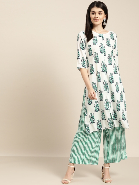 

Sangria Women White & Green Printed Kurta with Palazzos