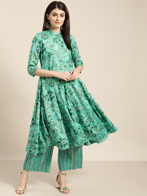

Sangria Women Green & Golden Printed Kurta with Palazzos
