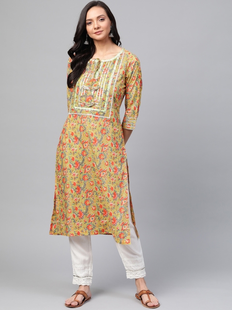 

Sangria Women Green & Orange Printed Straight Kurta