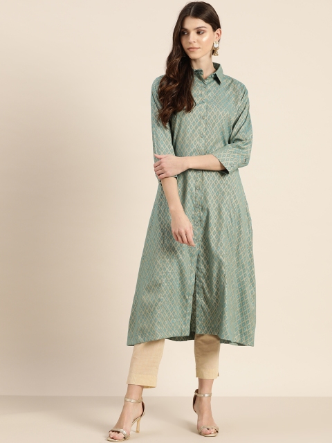 

Sangria Women Green & Golden Printed A-Line Kurta