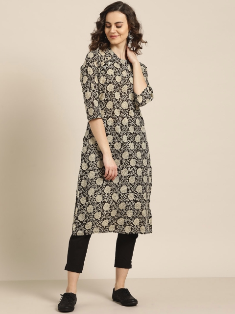 

Sangria Women Black & Off-White Printed Straight Kurta