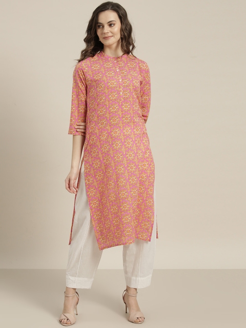 

Sangria Women Pink & Yellow Printed Straight Kurta