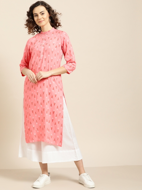 

Sangria Women Pink & White Printed Kurta with Palazzos