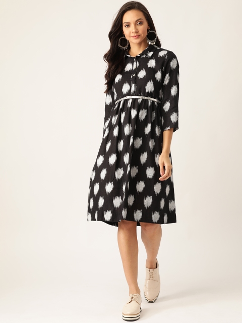 

Sangria Women Black & Off White Printed Shirt Dress