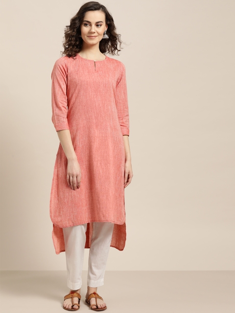 

Sangria Women Red & White Woven Design Straight High-Low Kurta