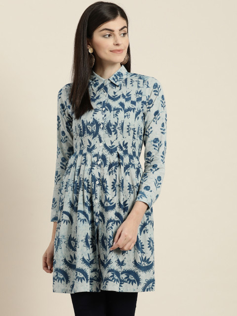 

Sangria Women's Grey & Blue Indigo Dyed Tunic