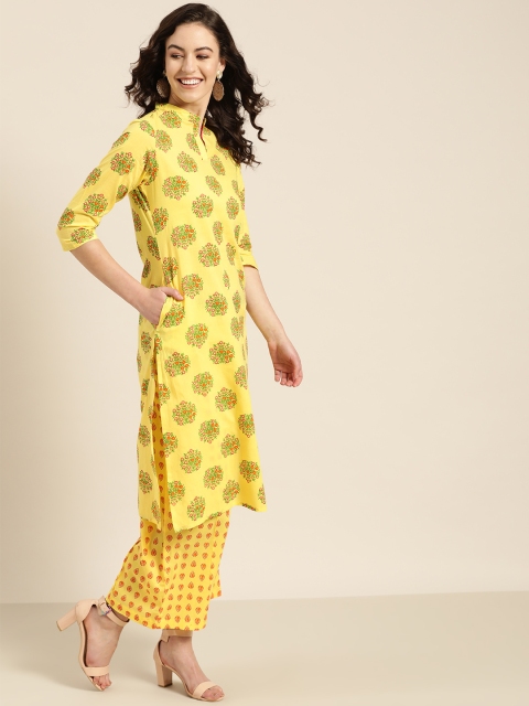 

Sangria Women Yellow & Green Printed Kurta with Palazzos