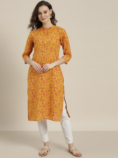

Sangria Women Mustard Yellow & Orange Printed Straight Kurta