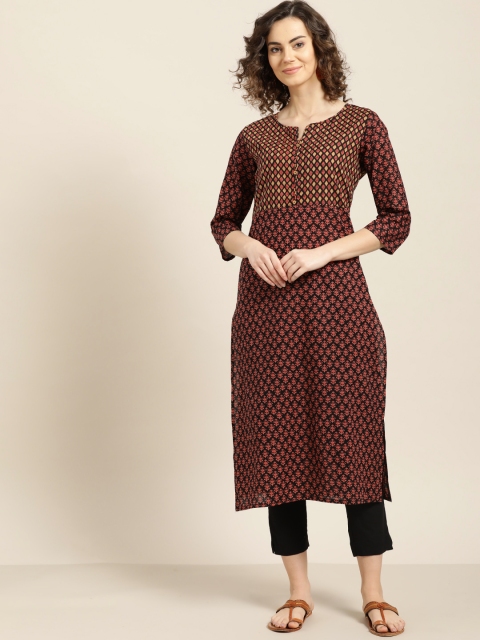 

Sangria Women Black & Orange Printed Kurta with Trousers
