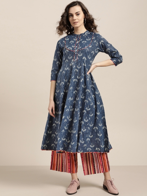 

Sangria Women Navy Blue & Pink Printed Kurta with Palazzos