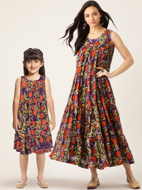 

Sangria Women Purple & Rust Red Printed Tiered A-Line Dress