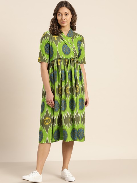 

Sangria Women Green & Yellow Printed Wrap Dress