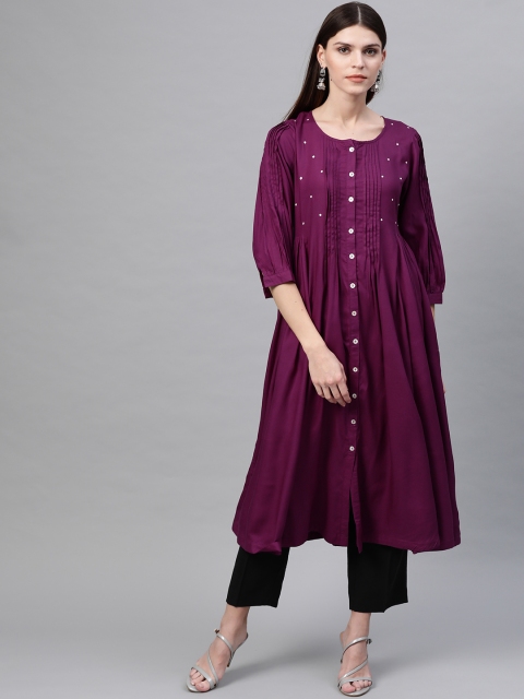 

Sangria Women Purple & White Yoke Design Anarkali Kurta