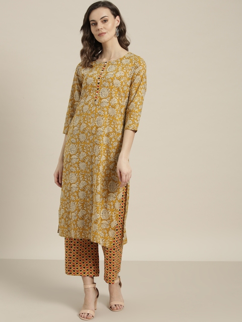 

Sangria Women Mustard & Beige Printed Kurta with Palazzos
