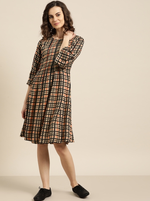 

Sangria Women Brown & Black Checked A-Line Dress