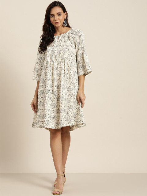 

Sangria Women Off-White & Black Printed A-Line Dress
