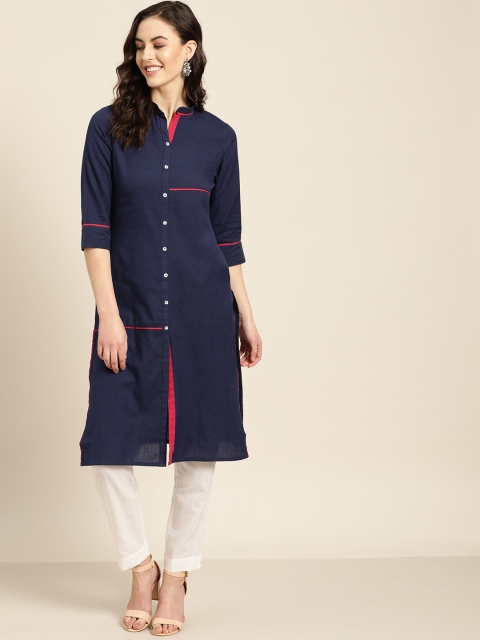 

Sangria Women Navy Blue Solid Straight Kurta
