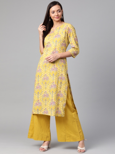 

Sangria Women Mustard Yellow & Purple Floral Printed Kurta with Palazzos