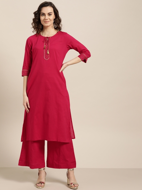 

Sangria Women Pink Solid Kurta with Palazzos